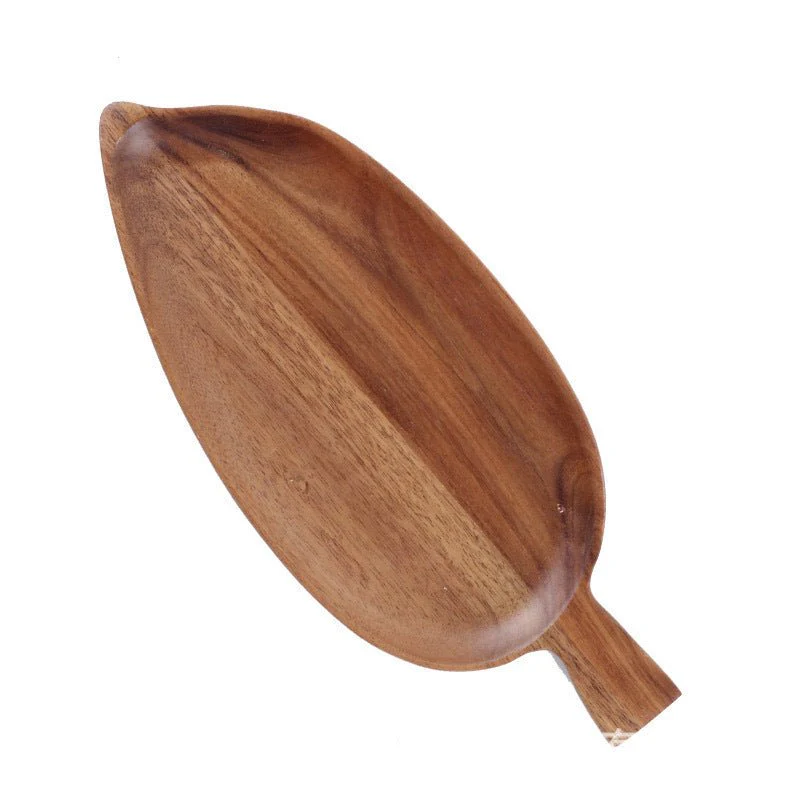 Resin Art - 1 x Acacia Wood Leaf Shaped Tray with Handle 33cm