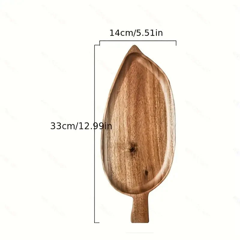 Resin Art - 1 x Acacia Wood Leaf Shaped Tray with Handle 33cm - Image 3