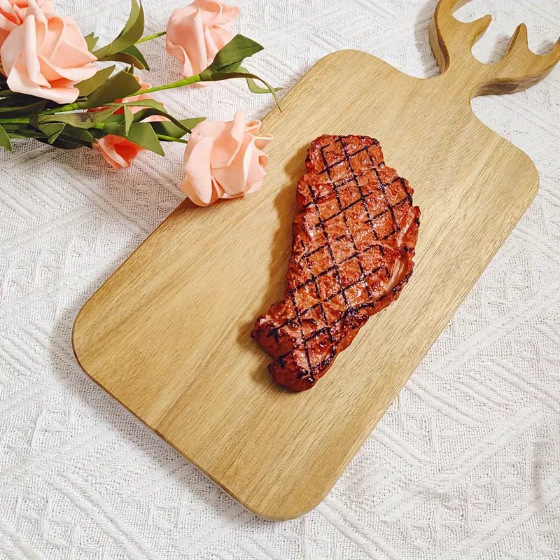 Resin Art - Wooden Acacia Large Rectangular Tray with Antler Handle 35cm x 15cm x 1.5cm x 1