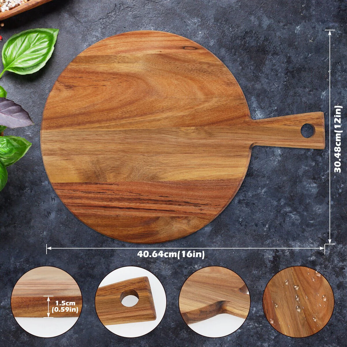 Resin Art - Wooden Acacia Large Round Tray with Handle 40cm x 30cm x 1.5cm x 1 - Image 4