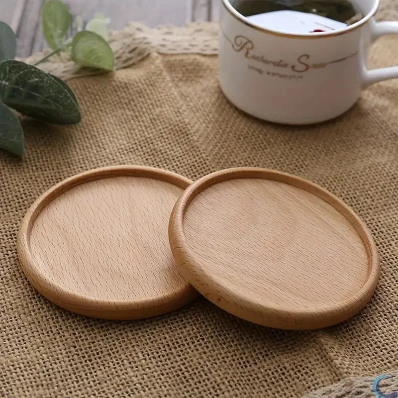 Resin Art - Wooden Beech Round Coaster with Groove Edge 8.8cm x 8.8cm x 0.8cm x 1