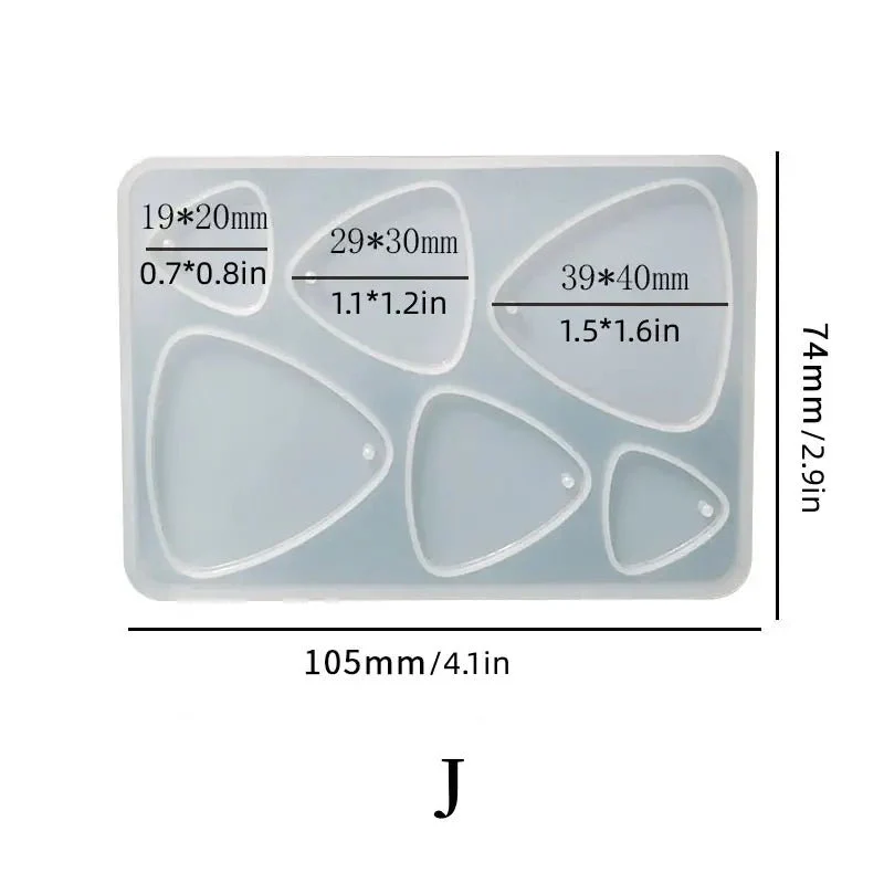 Silicone Mould - 1 x 6 Various Triangle Geometric Shape Earring Mould 10.5cm x 7.4cm - Image 2