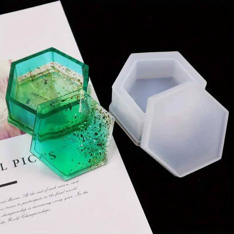 Silicone Mould - 1 x Hexagon Storage Jewellery Trinket Jar 9cm x 8cm x 3.7cm - Image 2