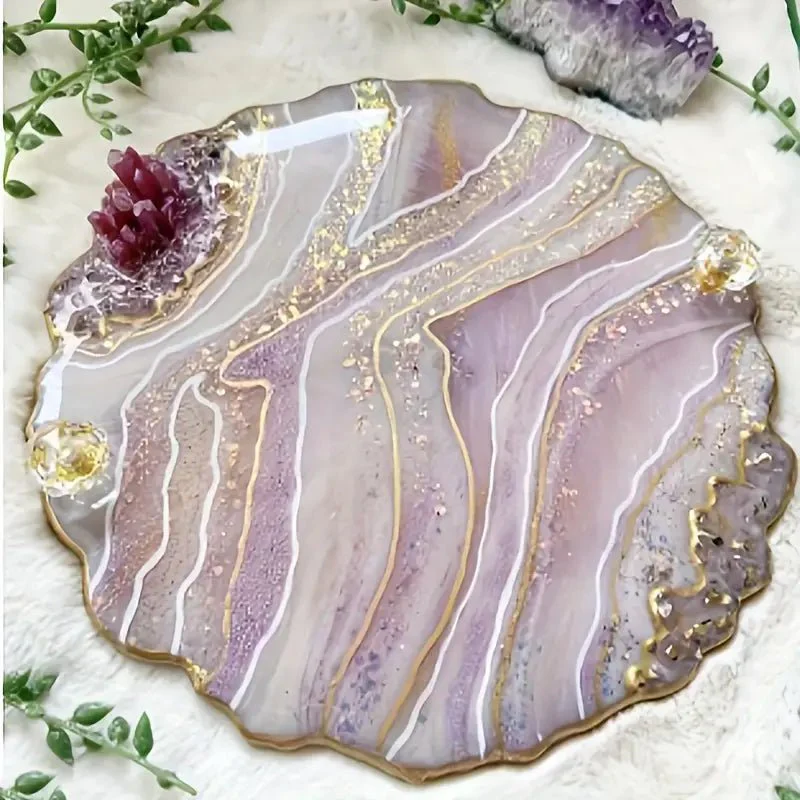 Silicone Mould - 1 x Large Round Irregular Geode Tray Table Mould 33.5cm x 33cm