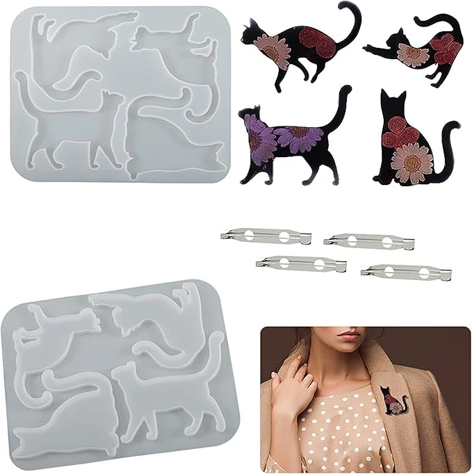 Silicone Mould - 1 x Silicone 4pc Various Cat Pin Mould - Image 2