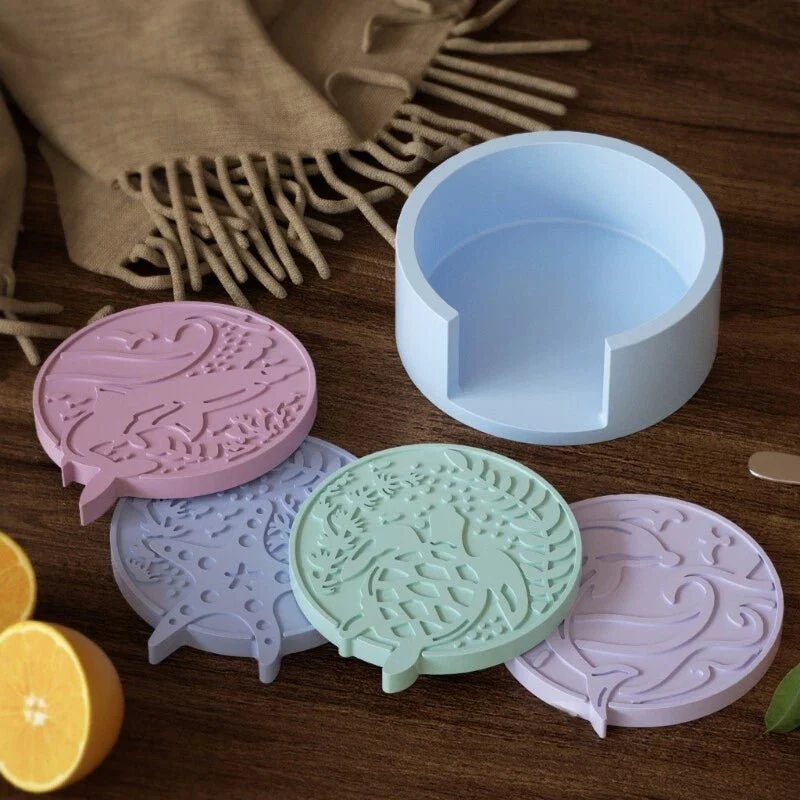 Silicone Mould - 1 x Silicone 5pc Ocean Theme Coaster Set with Stand Mould - Image 2
