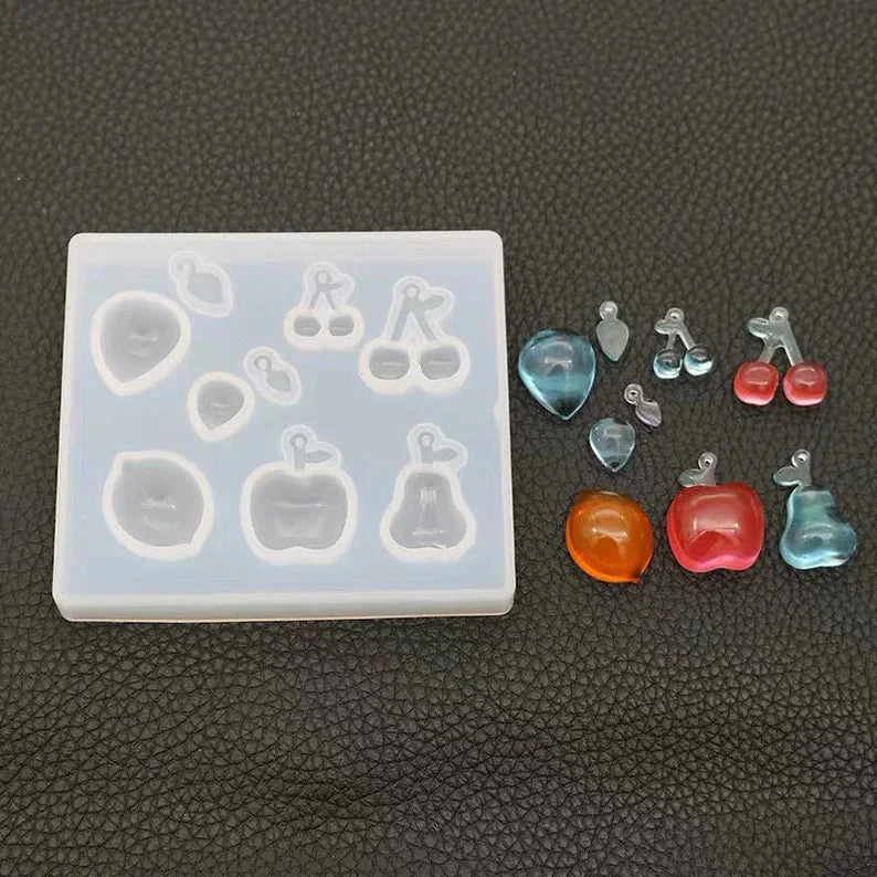Silicone Mould - 1 x Silicone 9pc Various Fruit Keyring Mould