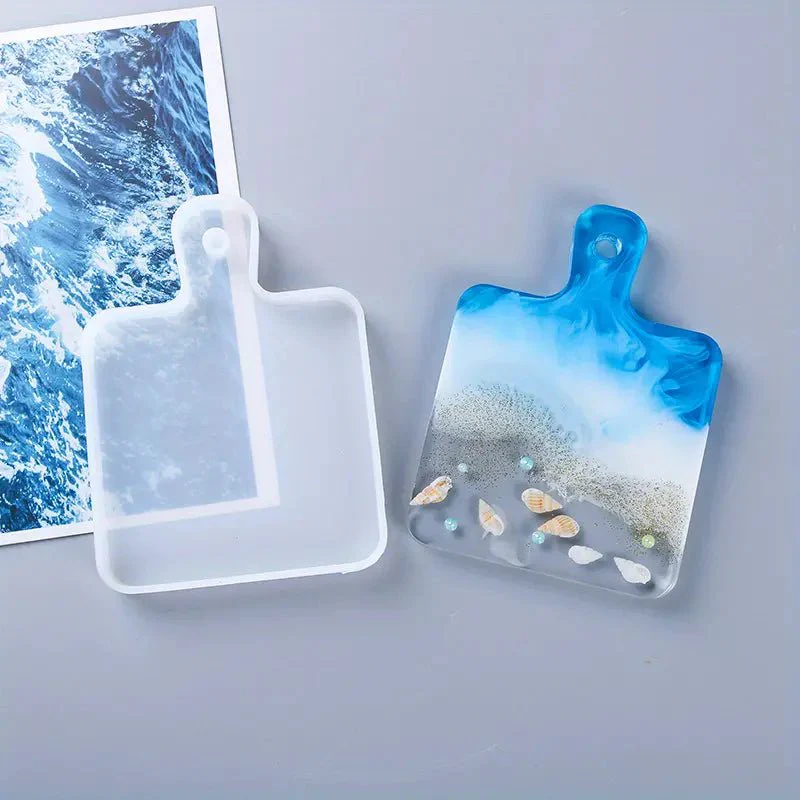 Silicone Mould - 1 x Small Rectangle Handle Tray Coaster Mould 14.5cm x 10.5cm