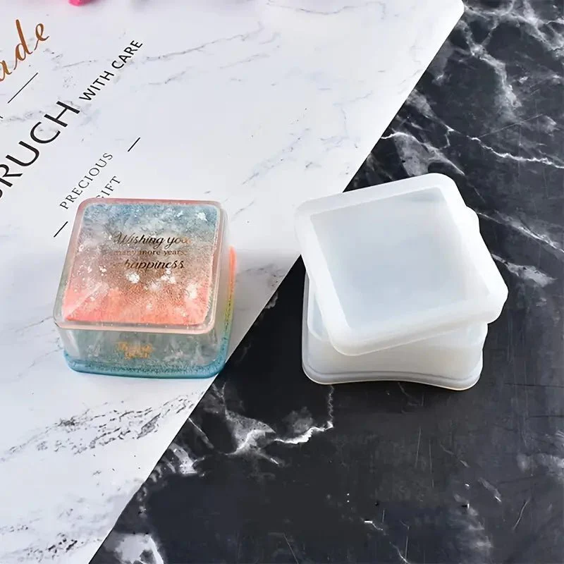 Silicone Mould - 1 x Square Storage Jewellery Trinket Jar 8cm x 8cm x 3.7cm